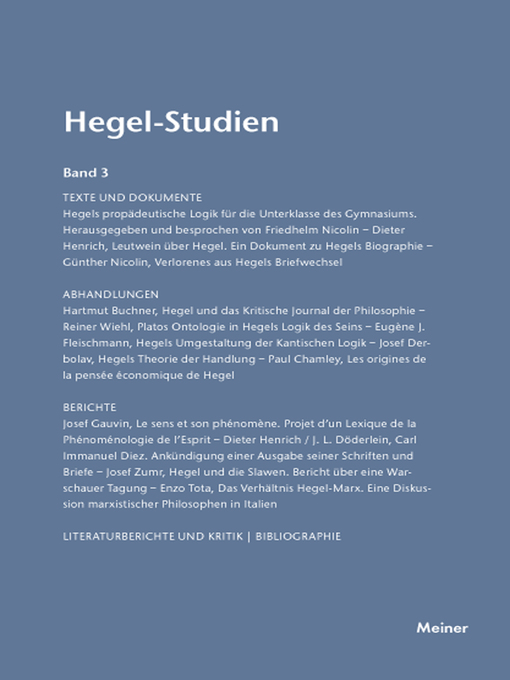Title details for Hegel-Studien Band 3 by Friedhelm Nicolin - Wait list